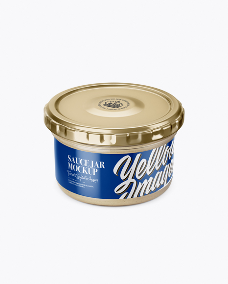 Clear Glass Cesar Sauce Jar Mockup (High-Angle Shot)