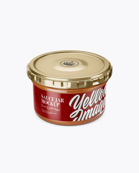 Clear Glass Sauce Jar Mockup (High-Angle Shot)