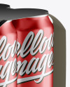 Carton Carrier W/ 4 Metallic Cans Mockup - Half Side View (High-Angle Shot)