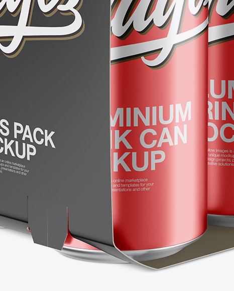 Carton Carrier W/ 4 Metallic Cans Mockup - Half Side View (High-Angle Shot)