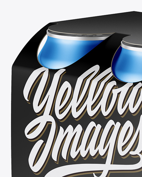 Carton Carrier W/ 4 Matte Metallic Cans Mockup - Half Side View (High-Angle Shot)