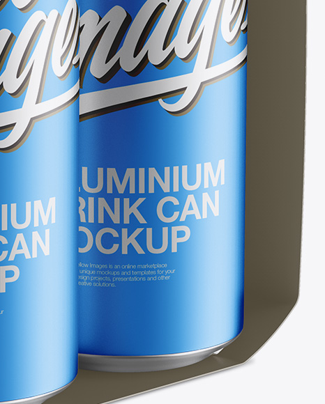 Carton Carrier W/ 4 Matte Metallic Cans Mockup - Half Side View (High-Angle Shot)