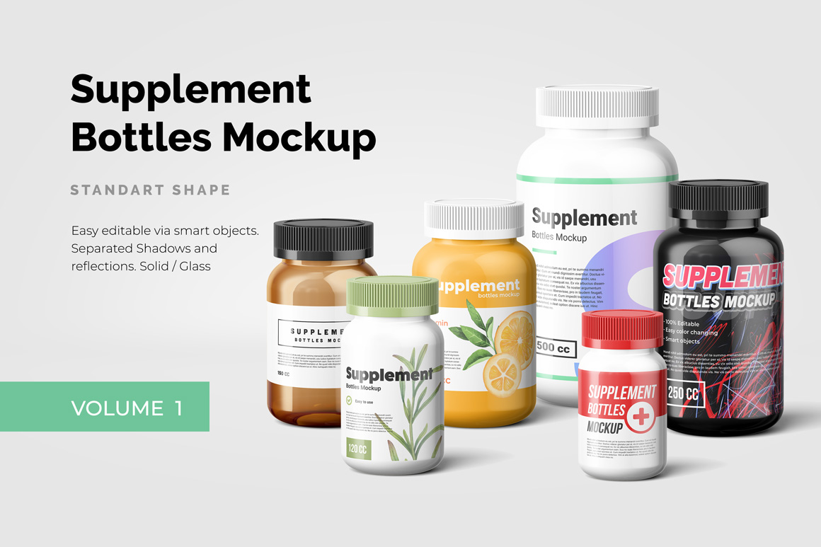 Supplement Bottles Mockup Supplement Bottles Mockup