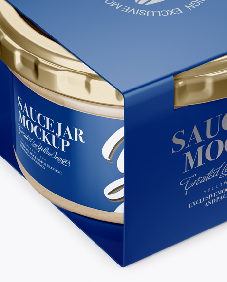 Clear Glass Cesar Sauce Jar in Paperboard Sleeve Mockup - Half Side View (High-Angle Shot)