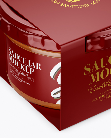 Clear Glass Sauce Jar in Paperboard Sleeve Mockup - Half Side View (High-Angle Shot)