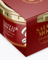 Clear Glass Sauce Jar in Paperboard Sleeve Mockup - Half Side View (High-Angle Shot)