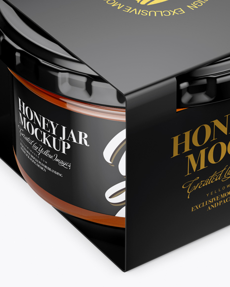 Clear Glass Honey Jar in Paperboard Sleeve Mockup - Half Side View (High-Angle Shot)