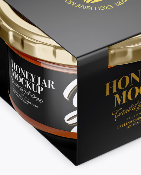 Clear Glass Honey Jar in Paperboard Sleeve Mockup - Half Side View (High-Angle Shot)