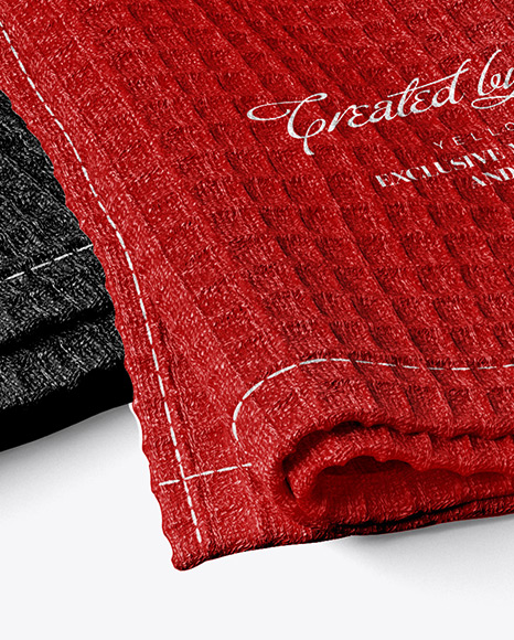 Two Folded Waffle Towels Mockup - Half Side View