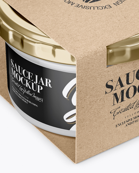 Clear Glass Sauce Jar in Kraft Paperboard Sleeve Mockup - Half Side