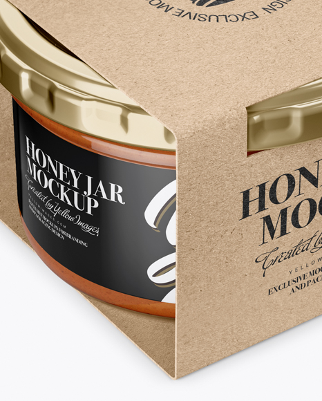 Clear Glass Honey Jar in Kraft Paperboard Sleeve Mockup - Half Side View