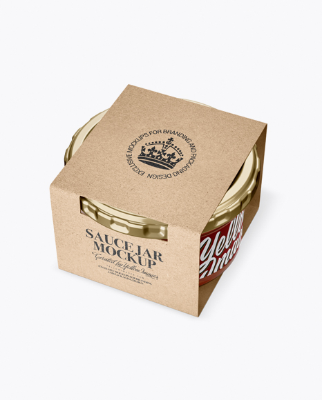 Clear Glass Sauce Jar in Kraft Paperboard Sleeve Mockup - Half Side