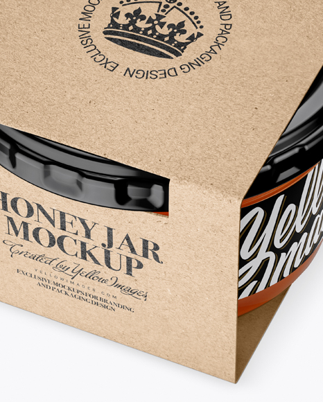 Clear Glass Honey Jar in Kraft Paperboard Sleeve Mockup - Half Side View