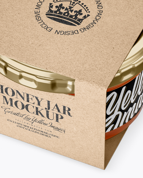 Clear Glass Honey Jar in Kraft Paperboard Sleeve Mockup - Half Side View