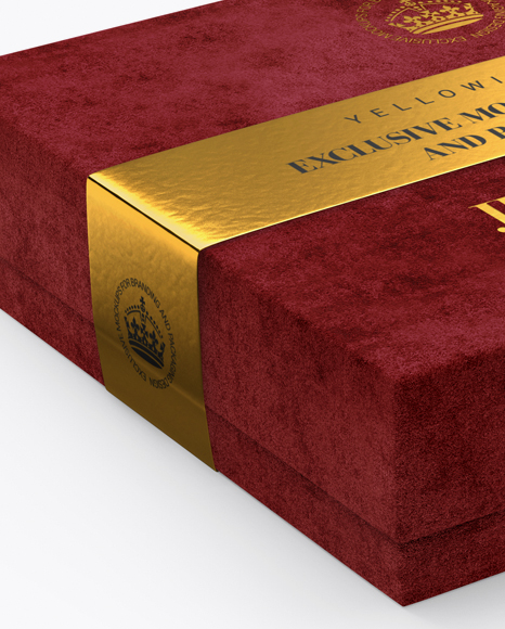 Velvet Box with Label Mockup - Half Side View (High-Angle Shot)