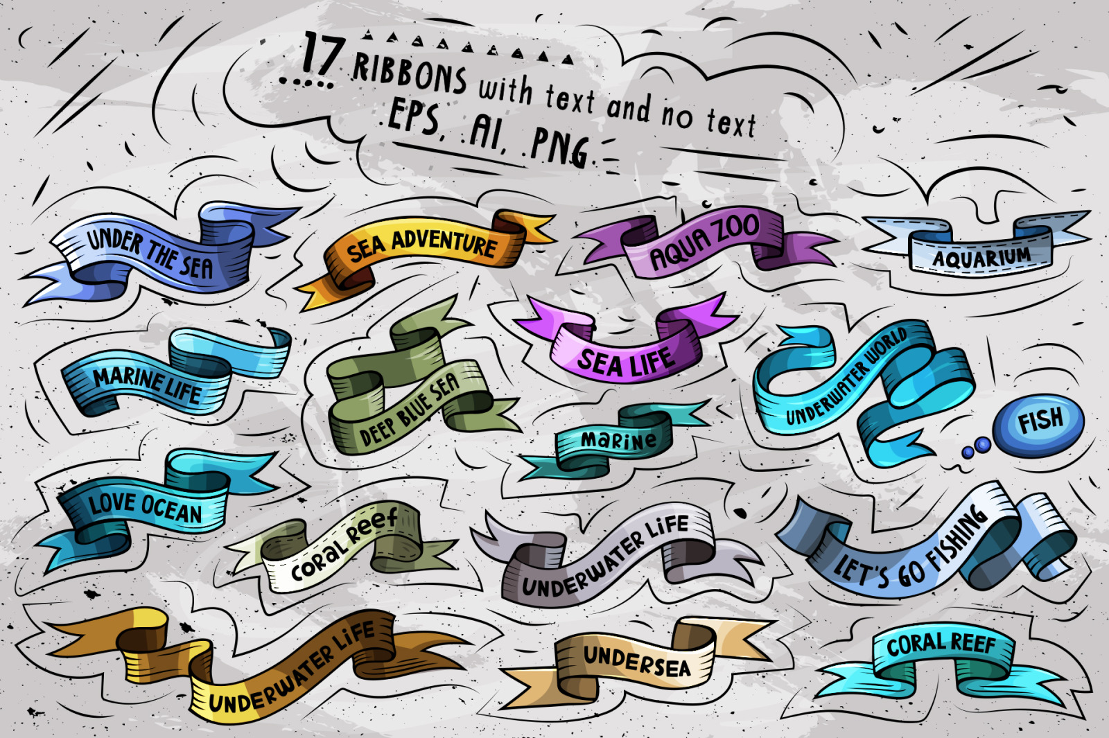 Sea Life Vector Cartoon Objects Set Sea Life Vector Cartoon Objects Set