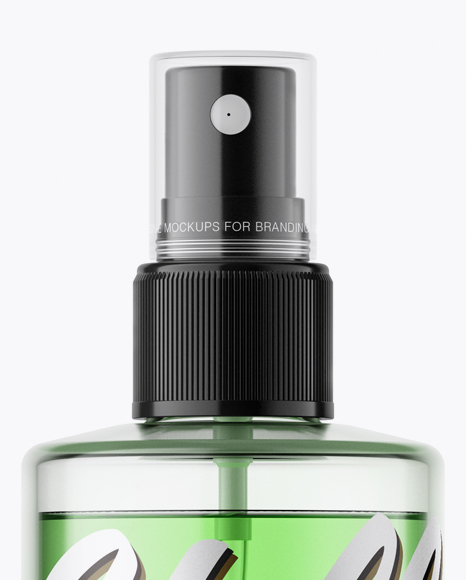 Clear Spray Bottle with Green Liquid &amp; Transparent Сap Mockup