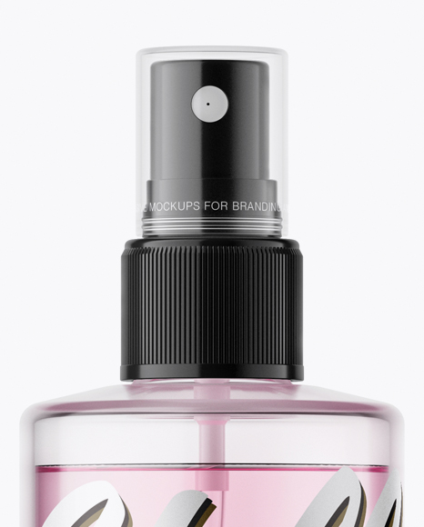 Clear Spray Bottle with Pink Liquid &amp; Transparent Сap Mockup