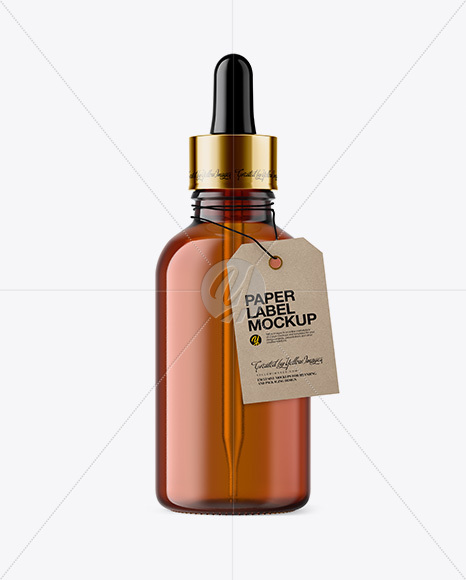 50ml Amder Glass Dropper Bottle W/ Kraft Label Mockup