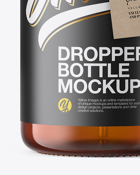 50ml Amder Glass Dropper Bottle W/ Kraft Label Mockup