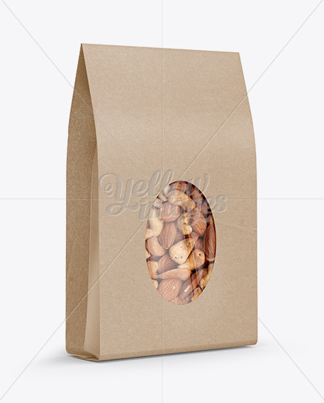 Kraft Stand-Up Pouch W/ Nuts Mockup - Half-Side View