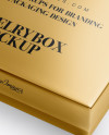 Metallic Box with Label Mockup - Half Side View (High-Angle Shot)