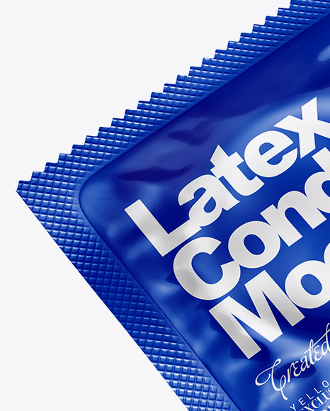 Glossy Square Condom Packaging Mockup - Half Side View