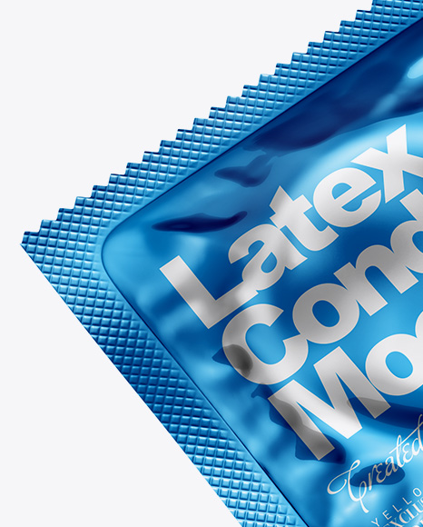 Metallic Square Condom Packaging Mockup - Half Side View - Free