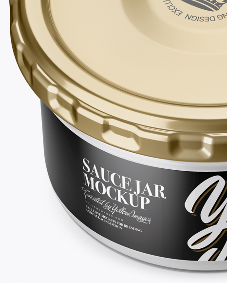 Clear Glass Sauce Jar Mockup (High-Angle Shot)