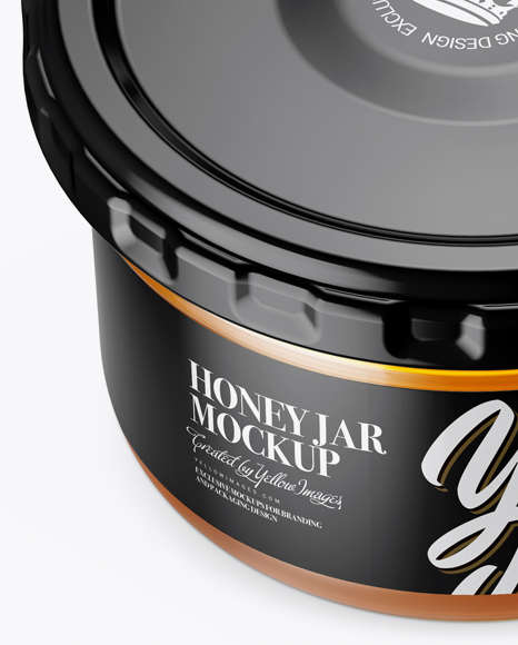 Clear Glass Honey Jar Mockup (High-Angle Shot)