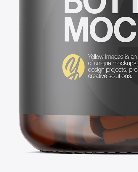 Amber Glass Bottle With Pills Mockup