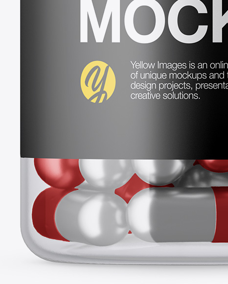 Clear Plastic Bottle With Metallic Pills Mockup