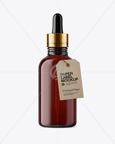 50ml Dark Amder Glass Dropper Bottle W/ Kraft Label Mockup