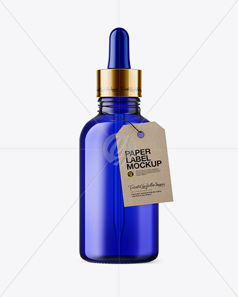 50ml Blue Glass Dropper Bottle W/ Kraft Label Mockup