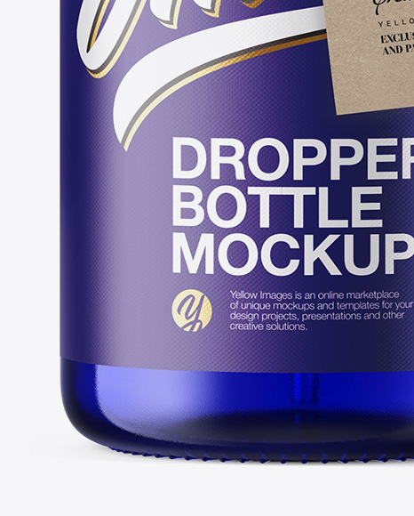 50ml Blue Glass Dropper Bottle W/ Kraft Label Mockup