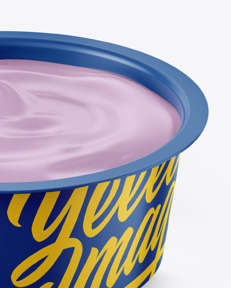 Opened Yogurt Cup Mockup - Front View (High-Angle Shot)