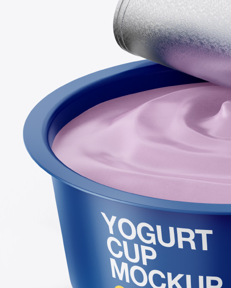 Half-Opened Yogurt Cup Mockup - Front View (High-Angle Shot)