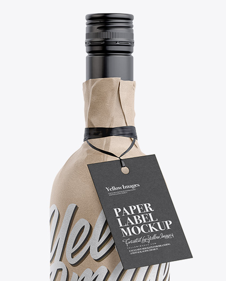 Wine Bottle in Kraft Paper Wrap W/ Label Mockup