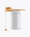 Ceramic Honey Jar With Spoon Mockup - Front View (High-Angle Shot)