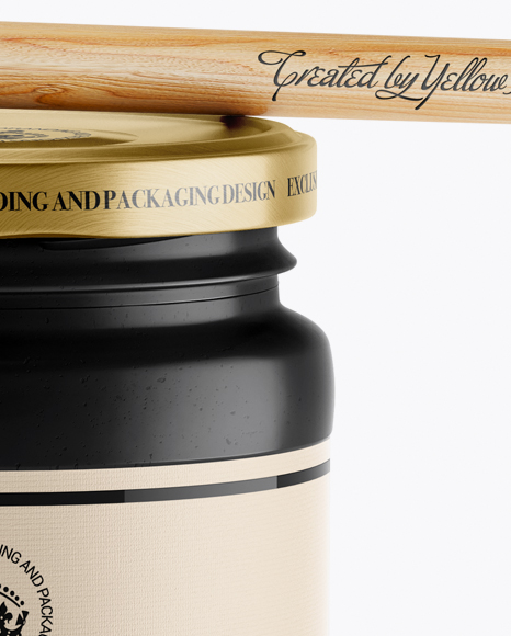 Ceramic Honey Jar With Spoon Mockup - Front View (High-Angle Shot)