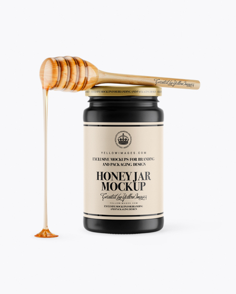 Ceramic Honey Jar With Spoon Mockup - Front View