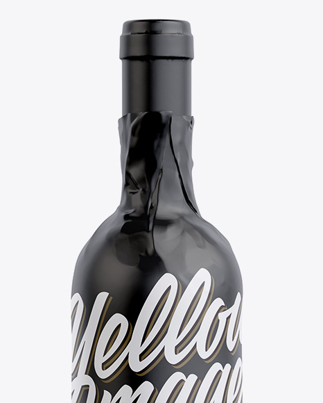 Wine Bottle in Glossy Paper Wrap W/ Label Mockup