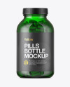 Green Glass Bottle With Pills Mockup