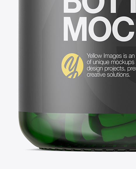 Green Glass Bottle With Pills Mockup