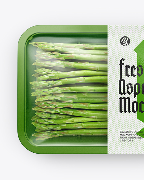 Plastic Tray With Asparagus Mockup - Top View