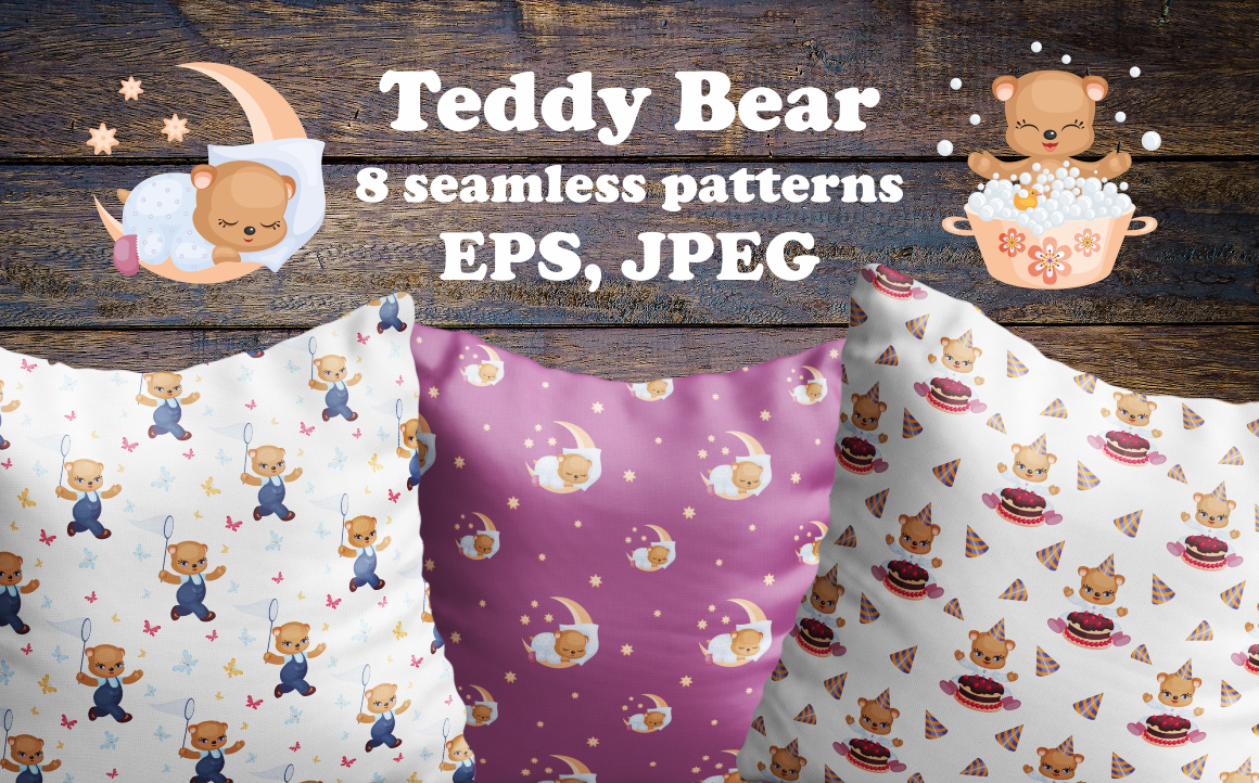 Teddy Bear. Seamless Patterns Set. Teddy Bear. Seamless Patterns Set.