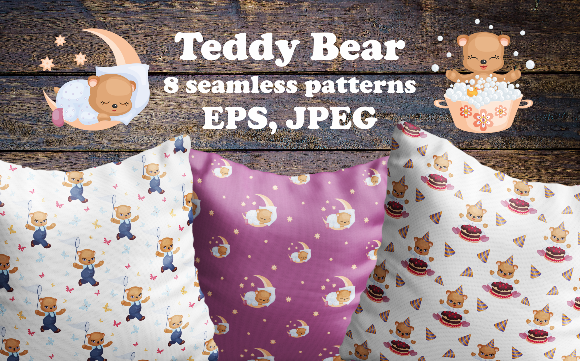 Teddy Bear. Seamless Patterns Set.