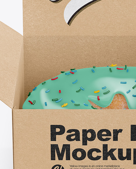 Opened Kraft Box With Donut Mockup - Front View (High-Angle Shot)