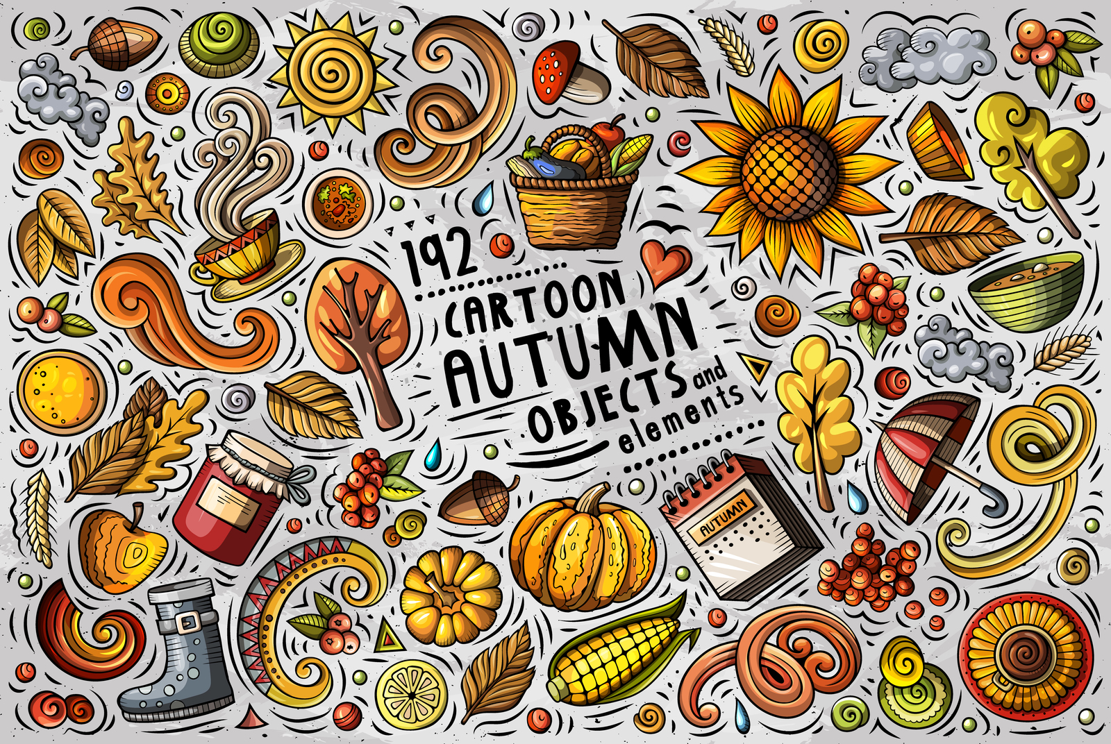 Autumn Cartoon Objects Set Autumn Cartoon Objects Set