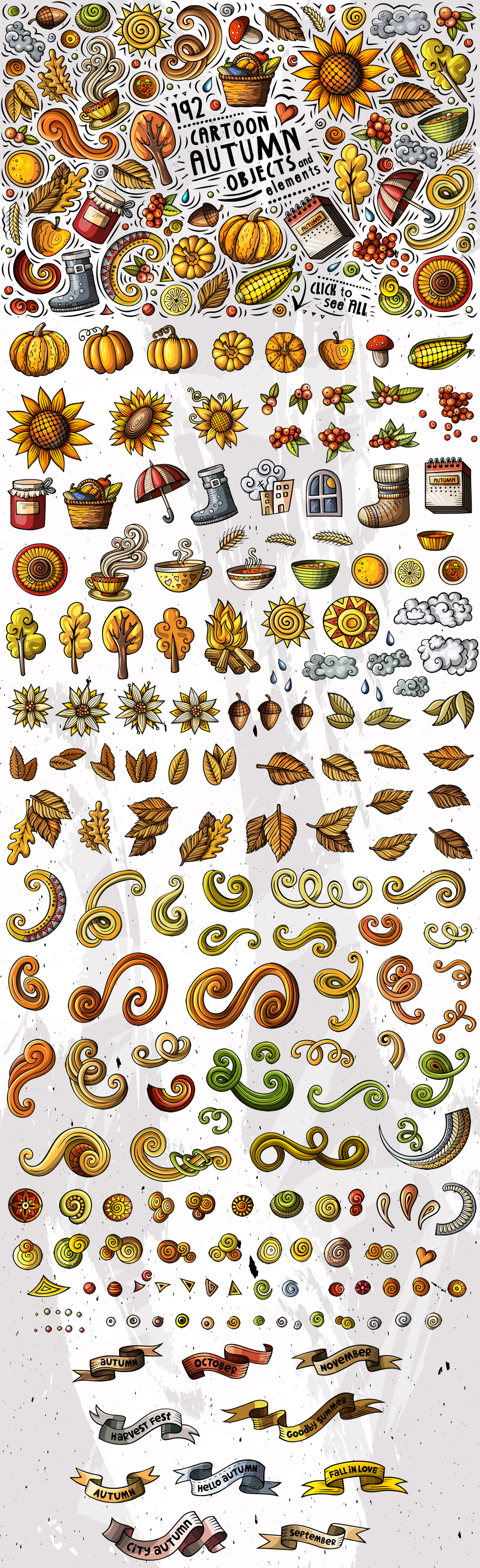Autumn Cartoon Objects Set Autumn Cartoon Objects Set